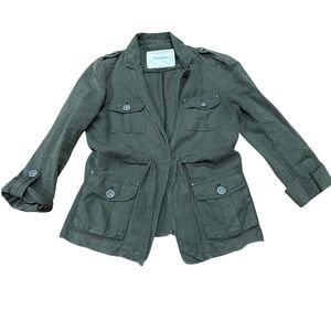 ANTHROPOLOGIE Cartonnier Safari Green 3/4 Sleeve Jacket‎ Womens Size 10 Linen